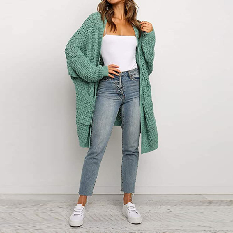 2020秋冬针织开衫亚马逊新款OL通勤宽松大码纯色毛衣女外套