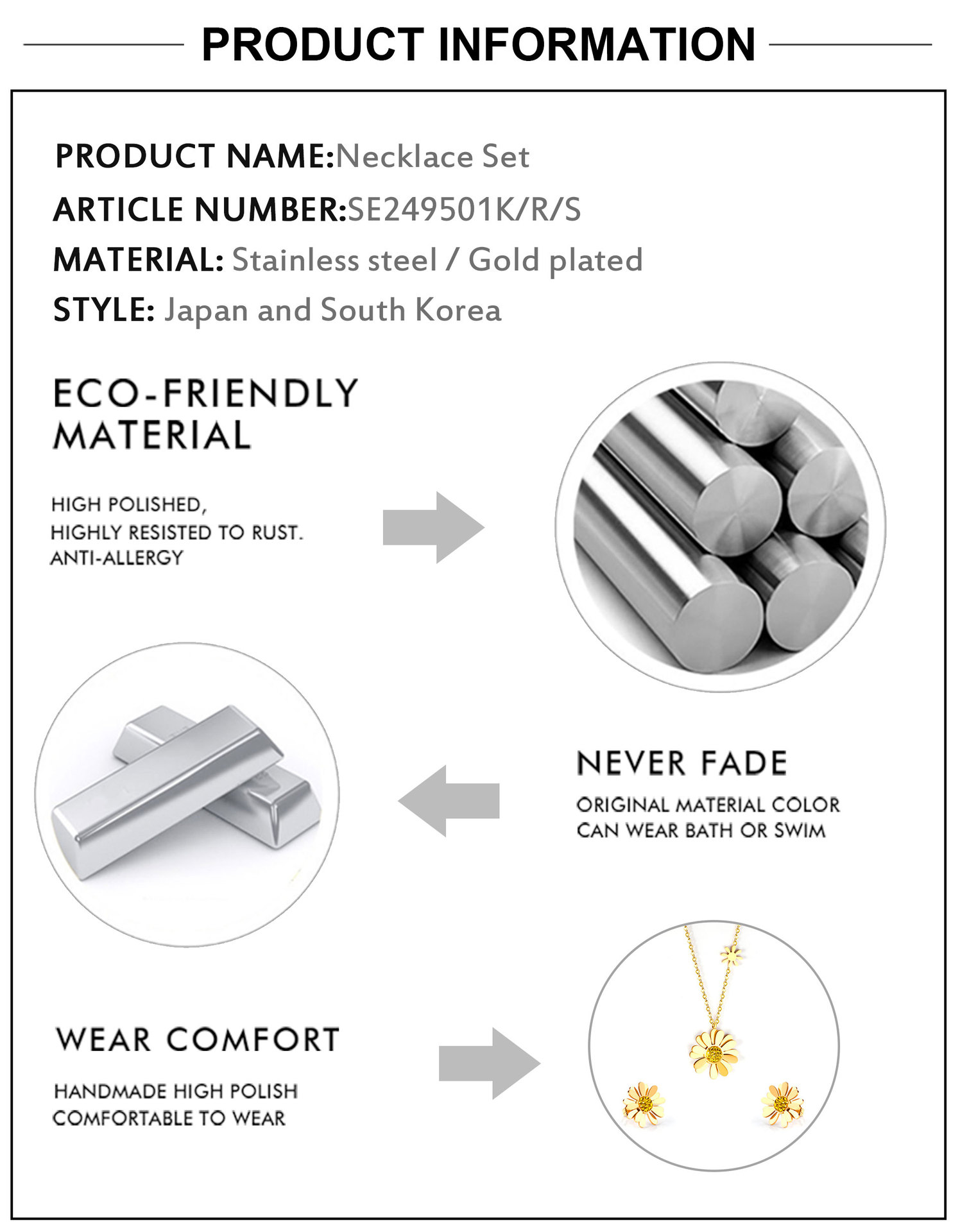 Simple Style Flower Stainless Steel Inlay Zircon Earrings Necklace 1 Set