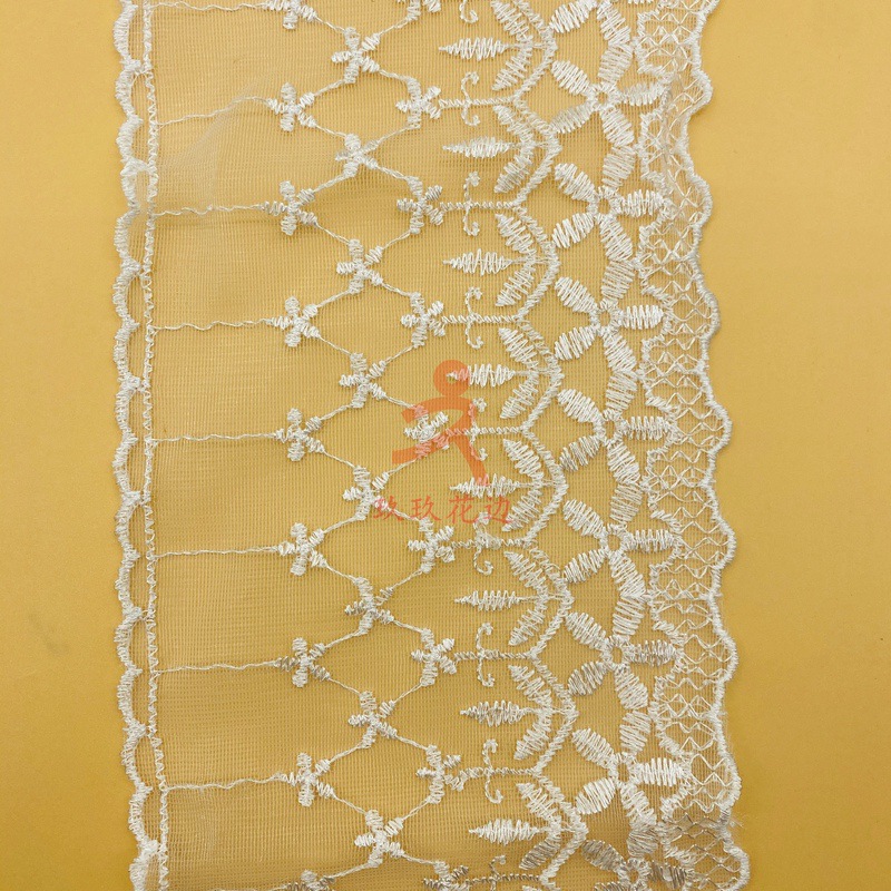 厂家直销 水溶涤纶大叶片波浪蕾丝花边 打孔穿绳全棉线条码 现货