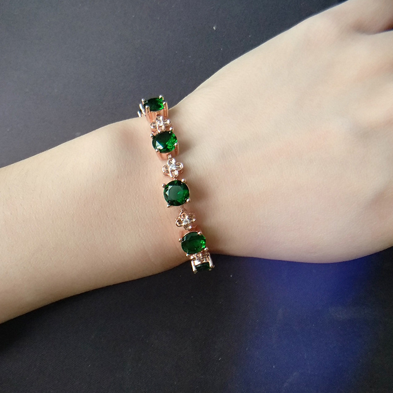 Pulsera De Trébol De La Suerte Anillo De Piedras Preciosas De Esmeralda Pendientes De Cuatro Garras Colgante De Piedras Preciosas De Turmalina Verde display picture 1