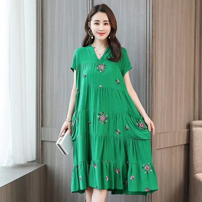 2020装新款复古大码女装胖mm200斤遮肚子藏肉减龄显瘦人棉连衣裙|ms