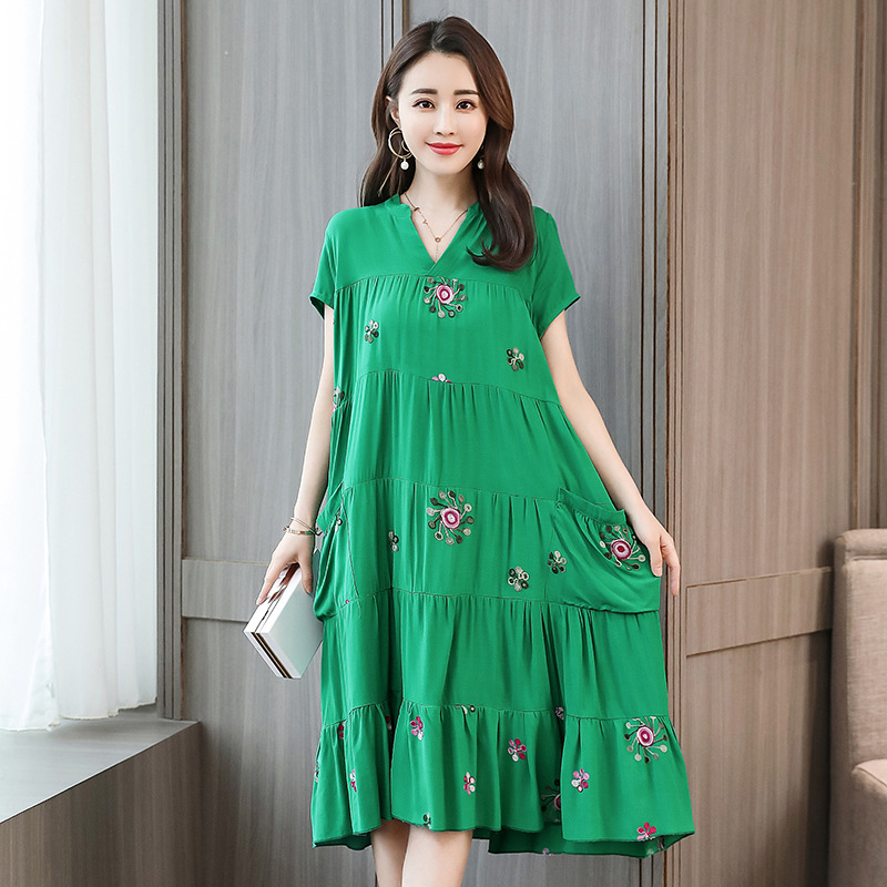 2020装新款复古大码女装胖mm200斤遮肚子藏肉减龄显瘦人棉连衣裙|ms