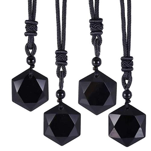 Obsidian pendant, pendulum energy stone, obsidian six-pointed star necklace, men's and women's sweater chain, jewelry wholesale