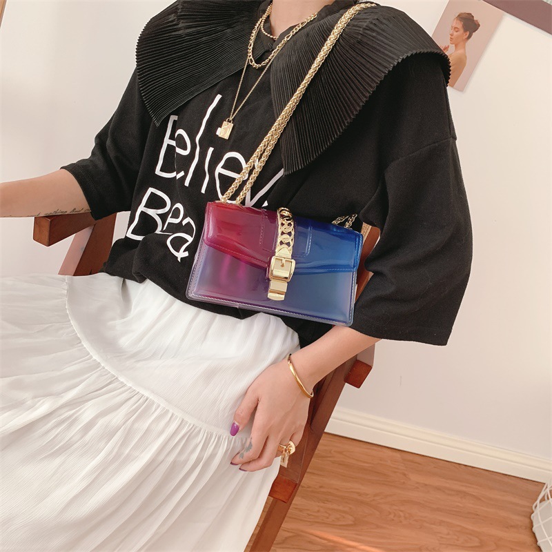Summer 2025 new gradient jelly bag, fashionable color-blocking chain bag, crossbody single-shoulder bag, ladies' small bag undefined