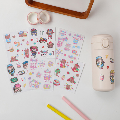 Cartoon Bear lovely ins Wind pet Waterproof insulation Cups water Cup stickers PDA source material diy PDA Stickers