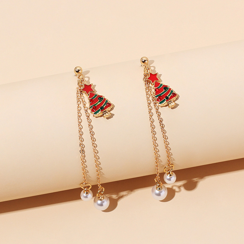 6g Weight Earrings Classification Women'S Gender Christmas Style Christmas Tassel Retro Pearl Earrings 5