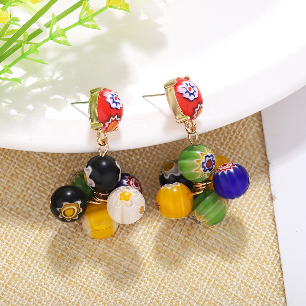 New Bohemian Ball Print Painted Earrings For Women Wholesale display picture 6