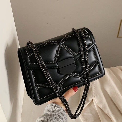 Cross-border wholesale new black women's handbags  fashionable Korean version chain single shoulder crossbody PU small square bag