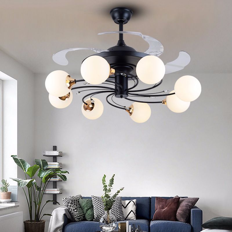 现代铁艺风扇灯 北欧简约客厅卧室LED变频吊扇灯家用隐形风扇灯|ms