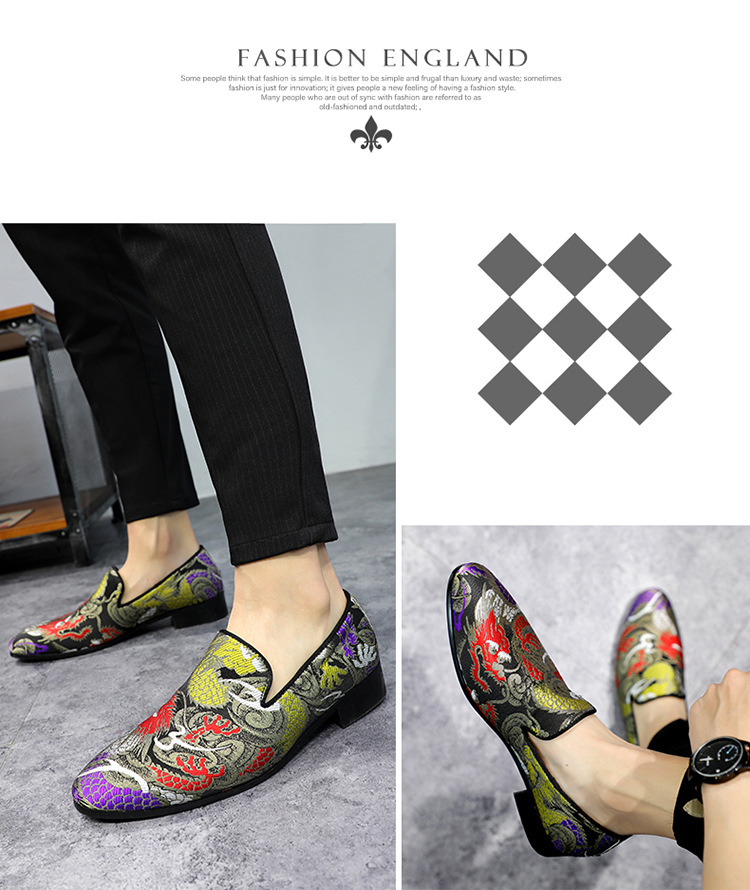 Fashion fashion shoes Pointed men's leather embroidered single shoes_voghion.com