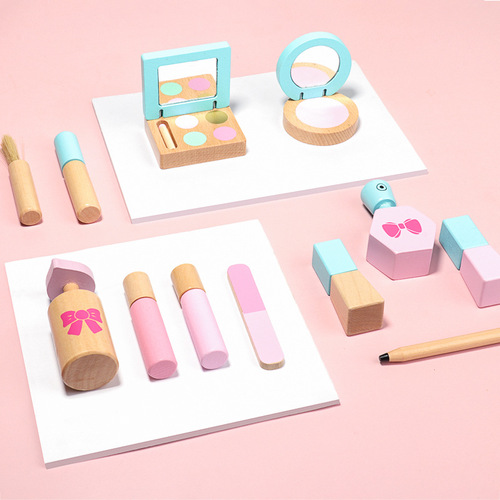 Play house children's simulation cosmetic bag hairdressing bag early education little princess educational fun cosmetic set wooden toy