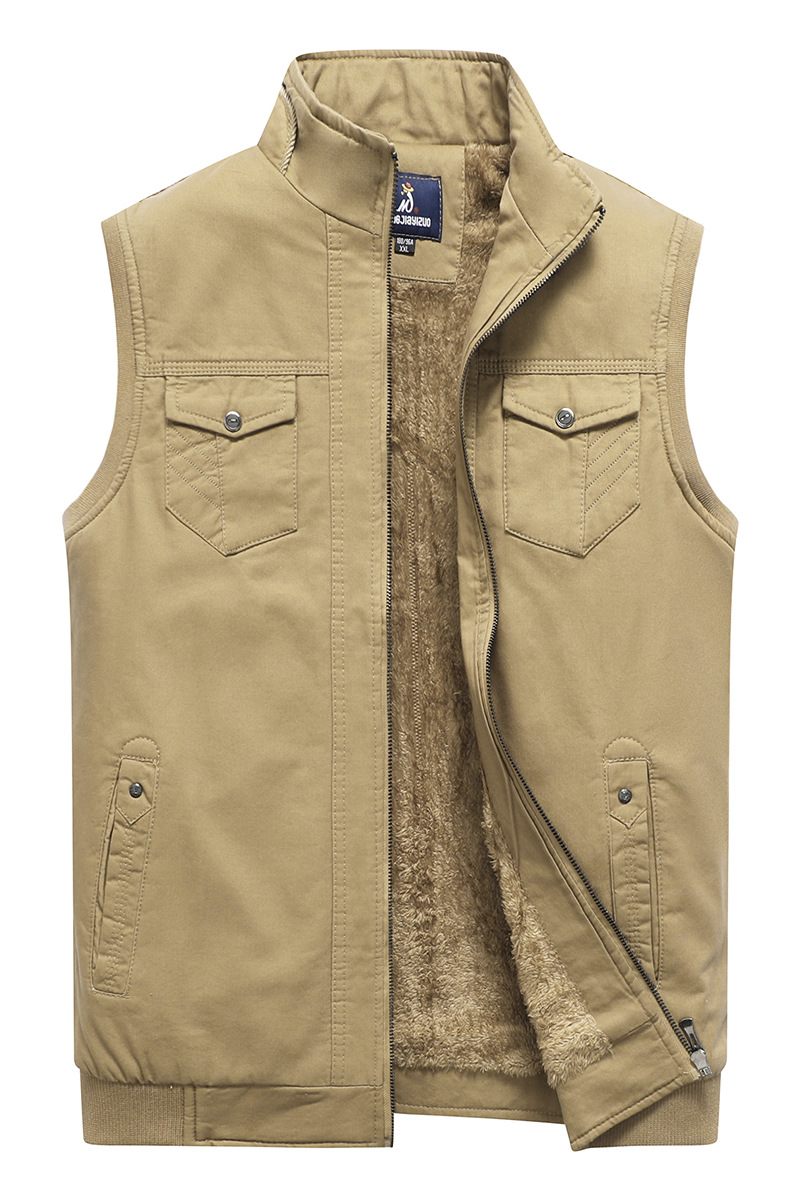 Cross-border nuevo otoño y el invierno casual forrado de lana Chaleco de los hombres de la Juventud más tamaño casual cálido cardigan stand collar chaleco al por mayor