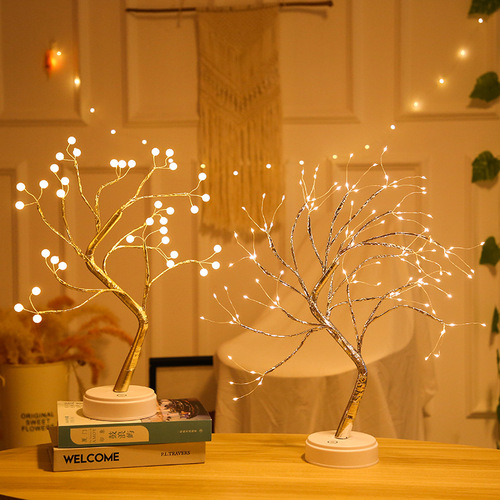 亚马逊创意led珍珠树灯满天星触摸礼物卧室圣诞装饰小夜灯