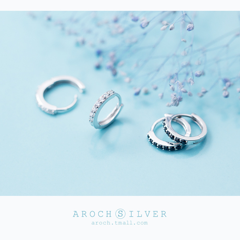 S925 botón de orejas de plata coreano micro diamantes aretes de aretes de círculo CHIC estilo de puerto aretes de orejas joyerías de aretes E9613