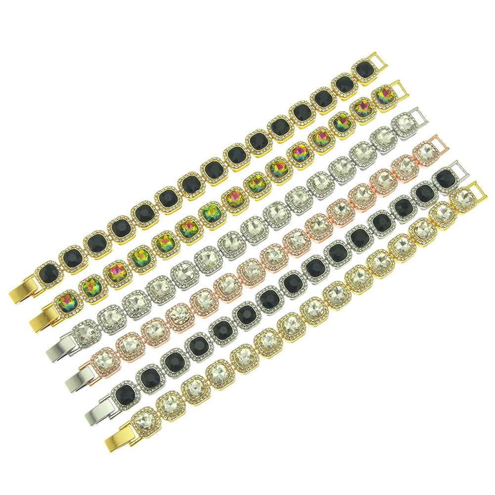 50g Weight Bracelets Classification Anniversary, Business, Travel Occasion Alloy Material Geometric Pattern Men'S Gender Diamond Design Fashion Style White, Gold, Silver, Black Color Fashion Geometric Alloy Diamond Men'S Bracelets Men Chain Bracelets 9
