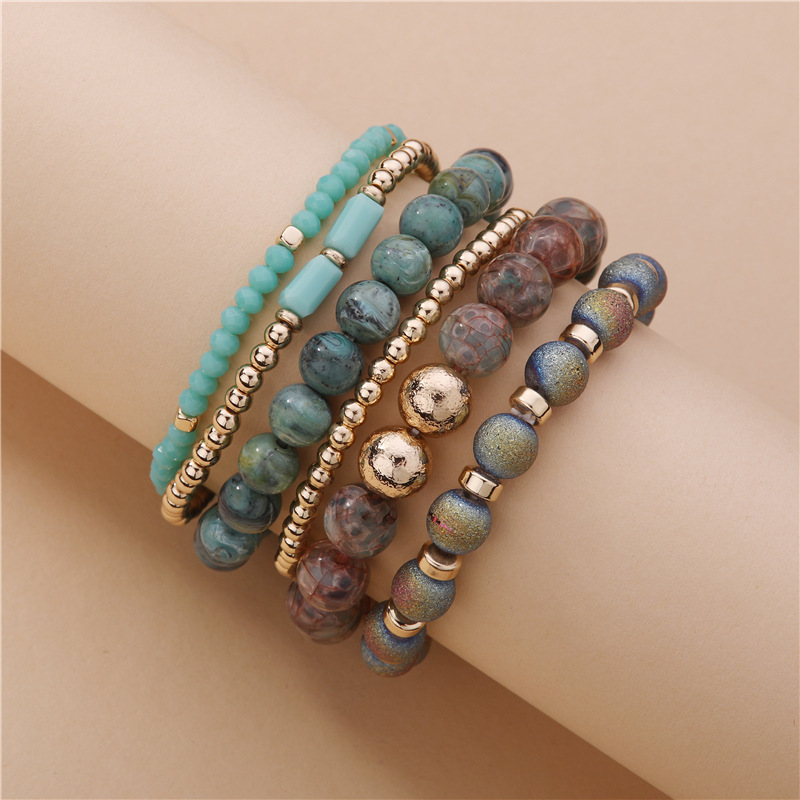 Fashion Natural Stone Crystal Elastic Bracelet 6-piece Set display picture 3