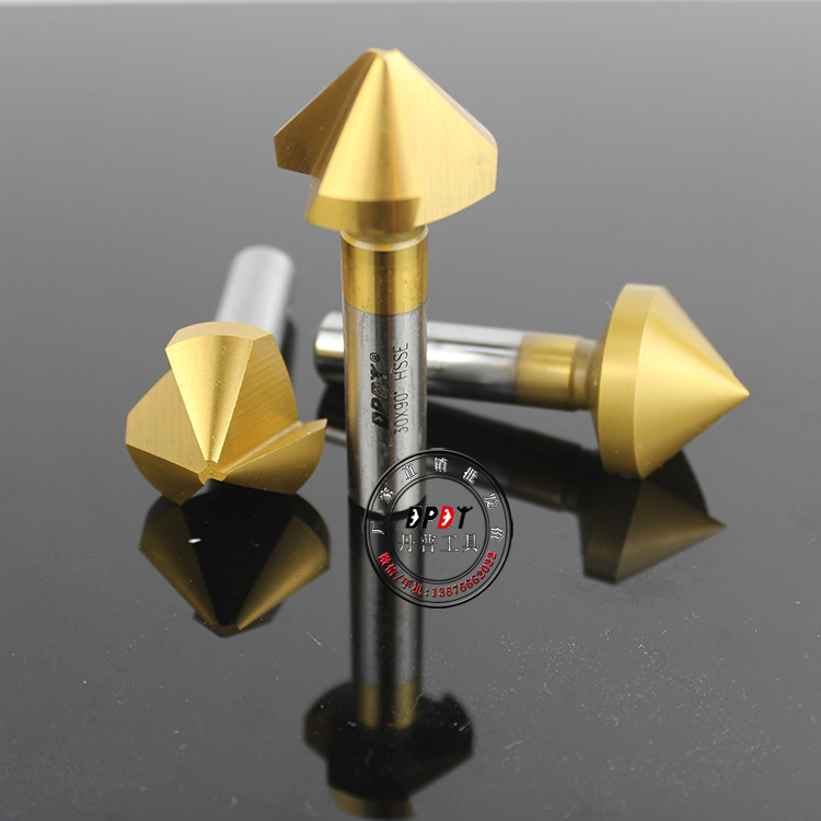 90度直柄镀钛不锈钢倒角刀丹普单刃三刃倒角钻沉头锪钻圆孔60 120