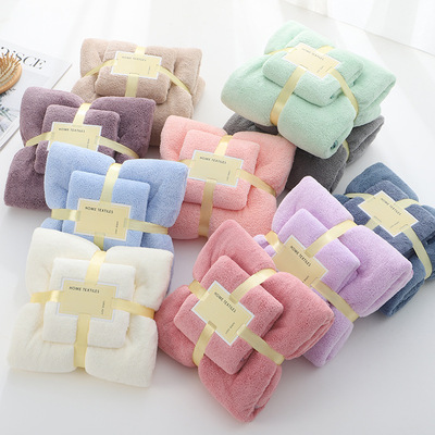 厂销高密加厚珊瑚绒毛巾浴巾套装沙滩巾柔软吸水非棉质可定制LOGO