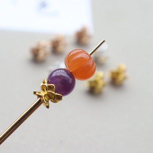 Casting copper color-retaining central hole lotus pattern flower holder separator beads DIY ancient-style hair accessory hairpin main material Hanfu jewelry