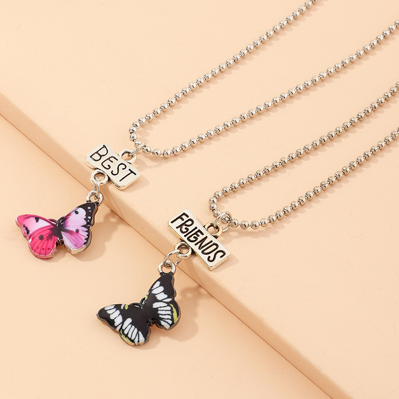 Fashion Color Butterfly Necklace Girls Alloy Drip Oil Color Hip Hop Clavicle Chain Wholesale display picture 8