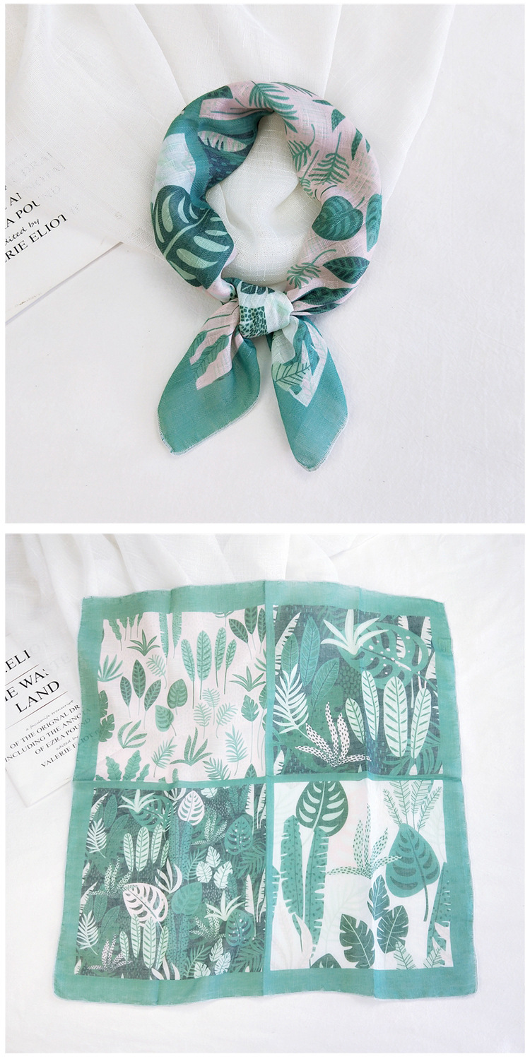 50g Weight Silk Scarf Classification Travel Occasion Unisex Gender Printing Design Sweet Style Grey&Pink, Grey, White, Purple, Green, Blue, Camel, Yellow, Black Color Cotton Linen Small Square Scarf 11