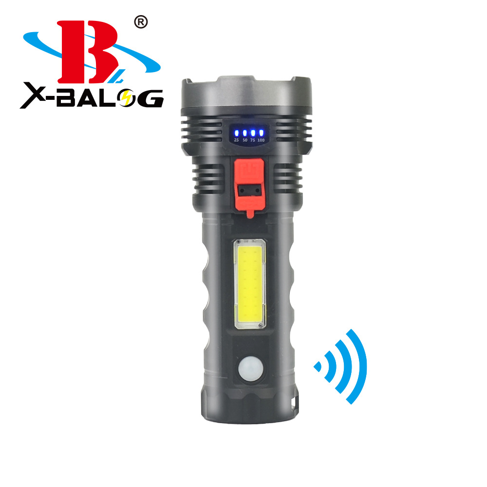 LED 다기능 강한 빛 COB 손전등 USB 충전 전원 디스플레이 태양 유도 손전등 낚시 램프