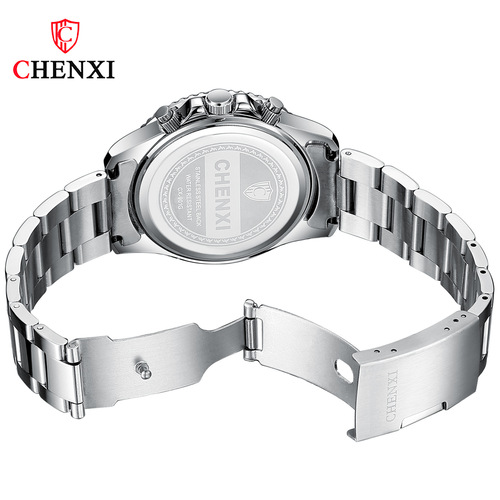 Chenxi Multifunctional Solid Steel Band Men's Watch Three Eyes Six Needles Cross-border Live Calendar Chronograph Waterproof Ghost Quartz Watch