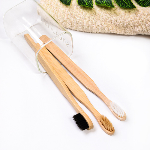 Green biodegradable bamboo toothbrush B&B square handle bamboo toothbrush bamboo charcoal hair household soft bristle toothbrush manufacturer wholesale