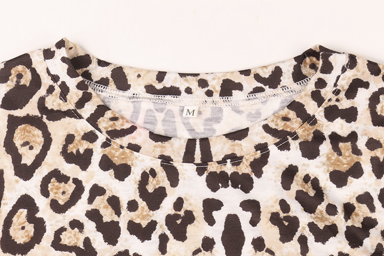 leopard print long-sleeved round neck top T-shirt NSZH18625