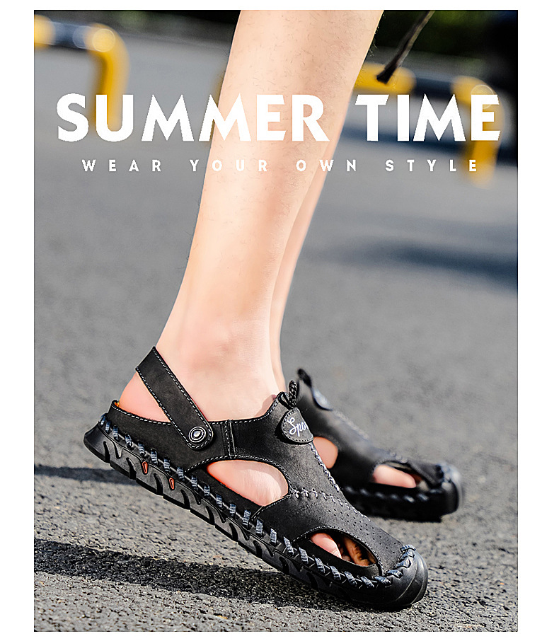 Cross-border large-sized genuine leather men's sandals, beach flip-flops, two-in-one men's casual cool leather shoes, top layer cowhide men's shoes, breathable undefined