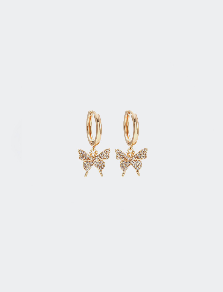 Boucles D&#39;oreilles Papillon En Zircon Plaqué Or De Style Coréen En Gros display picture 5