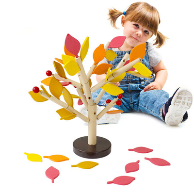 Puzzle Toys wooden  Toys simulation Plug The tree leaves Building blocks ornament Snowflake Multicolor baby Start work