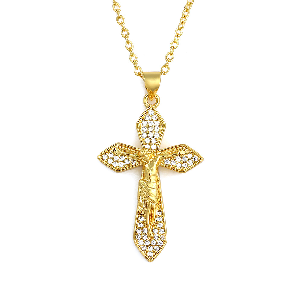 Jesus Cross Pendant Zircon Necklace display picture 6