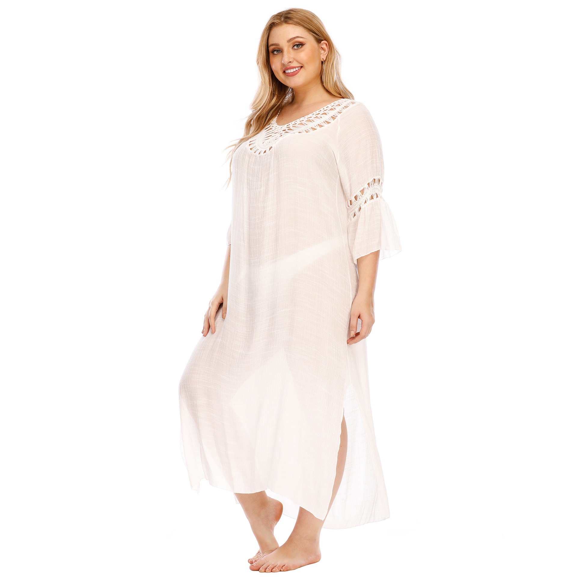 plus size open back split beach dress  NSOY26847