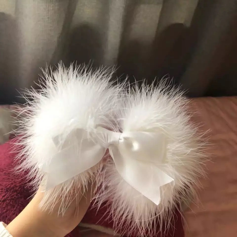 Feather Card issuance Sen family fairy white Maomao bow Hairpin Edge clamp girl solar system Antiquity Hanfu Hairdressing