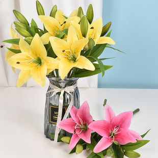 Simulation Flower Single Film 3 Head Lily Wedding Photography Arranged Fake Flower House Decoration Swing Manufacturers wholesale