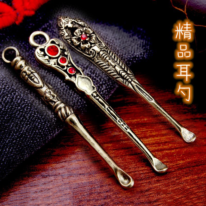 One piece On behalf of Copper Alloy Chinese style Bronze ware Retro Faucet Old birthday Earpick Earpick Key buckle