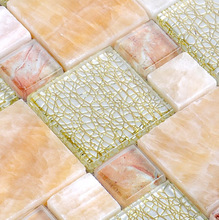 天然石材米黄玉光滑透亮水晶马赛克瓷砖拼图背景墙卫生间石材