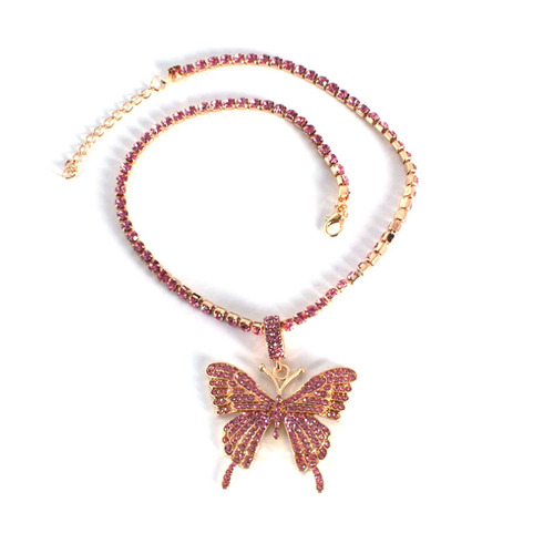 European and American fashion hot selling exaggerated ins fashion punk style Hip-Hop diamond large butterfly necklace women's jewelry wholesale