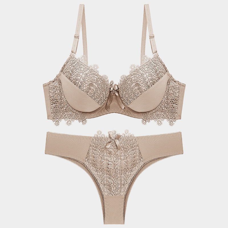 Wind Solid Color Sexy Bra Lace B C Thin Cup Underwear Set_voghion.com