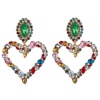 Metal retro earrings heart shaped, European style, Korean style, diamond encrusted