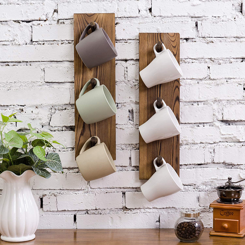 Household carbonized wood Cup hanging American country kitchen mug holder wall decoration cup holder Amazon