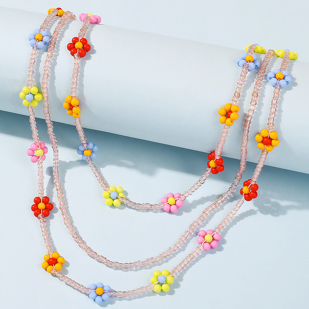 Bohemian Style Colorful Rice Bead Necklace Holiday Style Multi-layer Hand-knitted Flower Accessories display picture 8