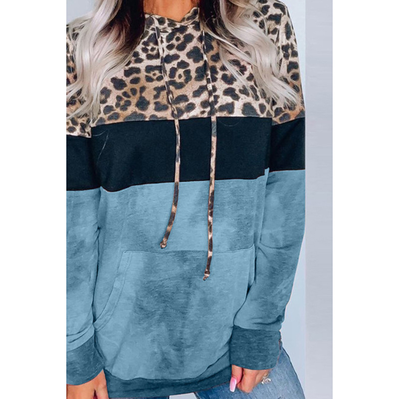 suéter holgado de manga larga con capucha y estampado de leopardo para mujer NSKX5815