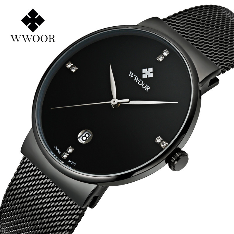WWOOR hold Love 8018 nuevos hombres de negocios Milan Correa malla simple reloj cuarzo calendario impermeable ocio Tazón