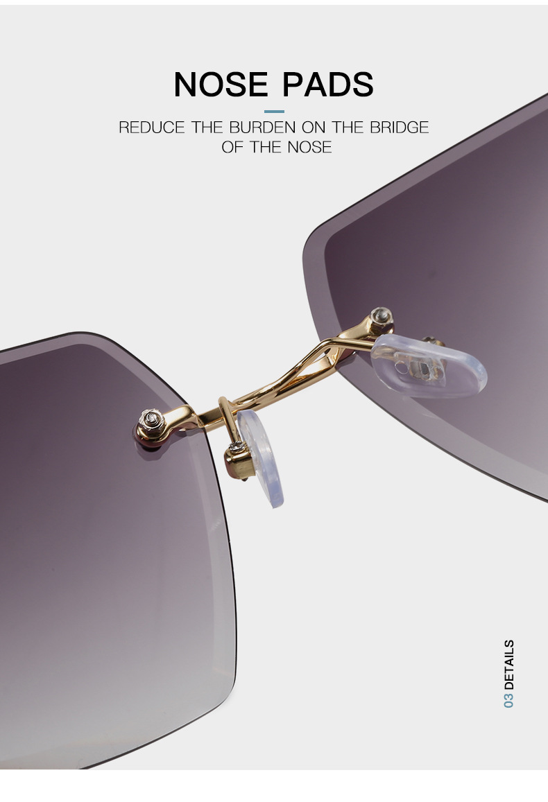 Nouvelles lunettes de soleil à bords coupés sans cadre les plus vendues pour femmes en Europe et en Amérique, lunettes de soleil à dégradé polygonal tendance, lunettes transfrontalières_voghion.com