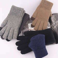 Cross-border men's touch screen gloves winter plus size warm padded thick fingered export cashmere knitted gloves wholesale