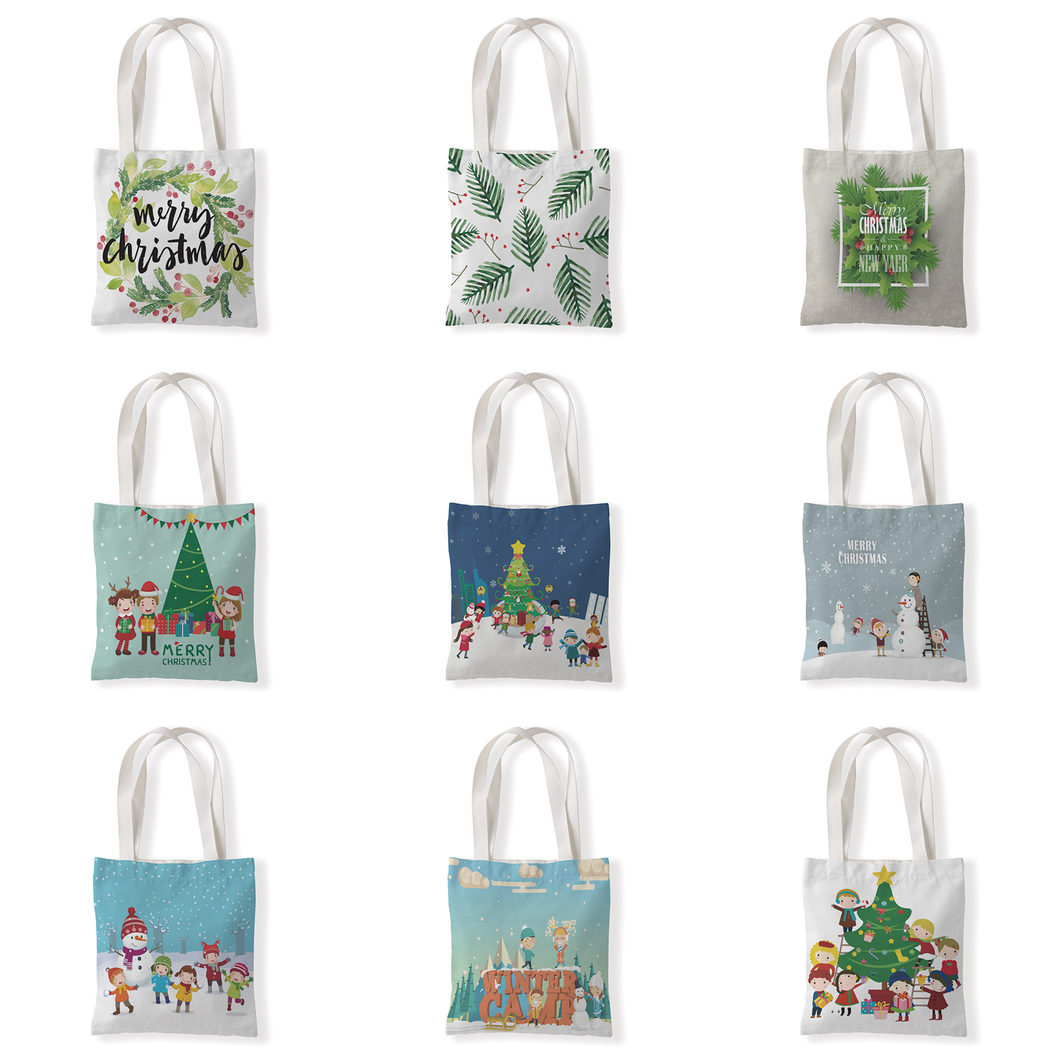 圣诞节圣诞树帆布材质单肩袋学生手拎包休闲零钱袋购物袋百搭包