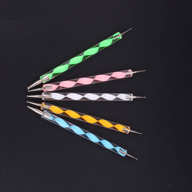 Herramientas de uñas al por mayor punto pluma varilla espiral punto flor aguja punto taladro pluma gancho flor doble cabeza Polka Dot cepillo 5 sets