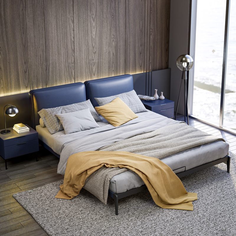 Yihaixuan dormitorio cama doble moderno minimalista 1,8 m italiano minimalista importado primera capa de piel de vaca dormitorio principal cama suave